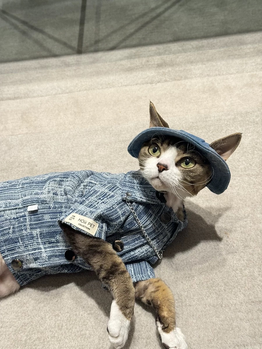 Denim Fashion Chain Cat Shirt